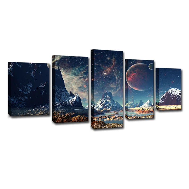 Toile murale de paysage de montagne en croissant, bleu foncé, impression sur toile de Style moderne pour la maison Clearhalo
