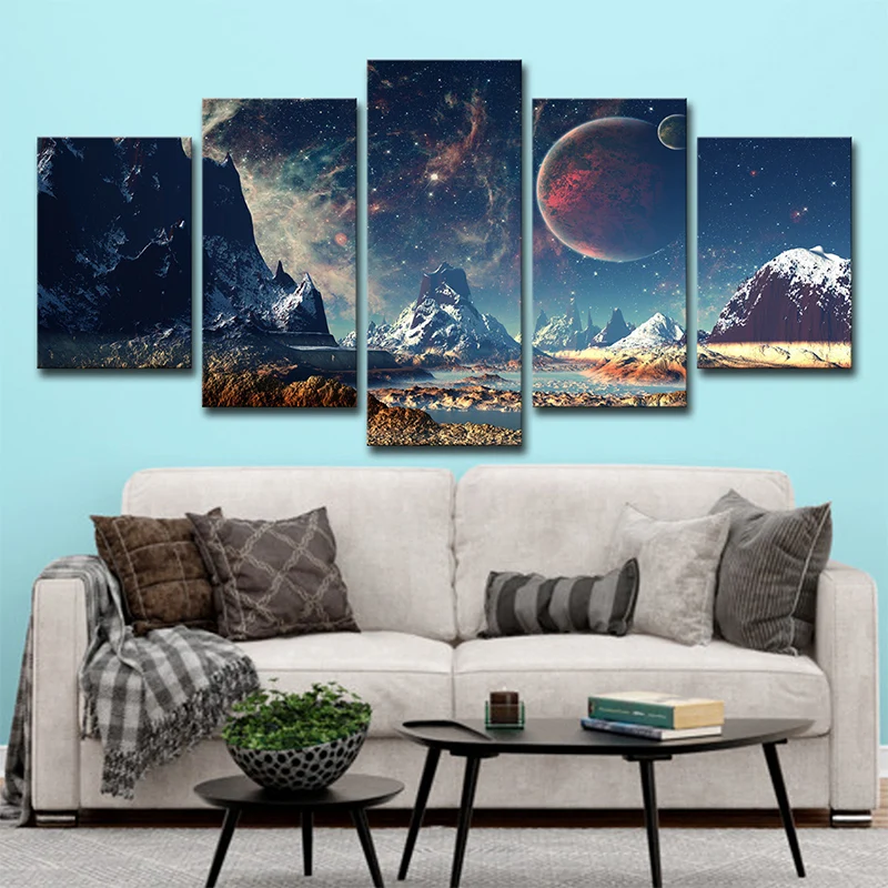 Toile murale de paysage de montagne en croissant, bleu foncé, impression sur toile de Style moderne pour la maison Clearhalo