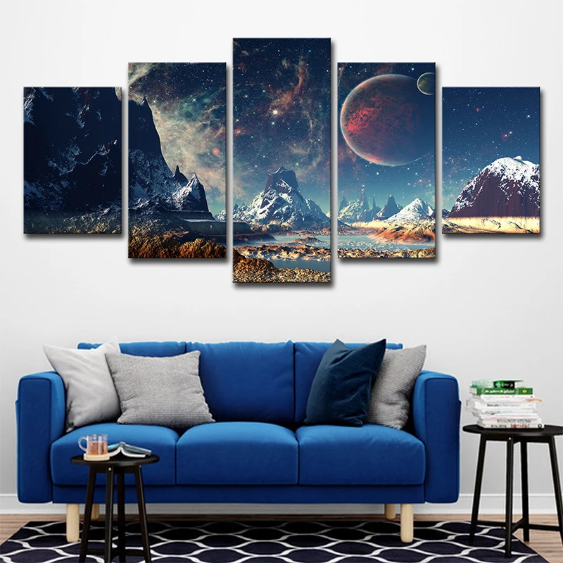 Toile murale de paysage de montagne en croissant, bleu foncé, impression sur toile de Style moderne pour la maison Clearhalo