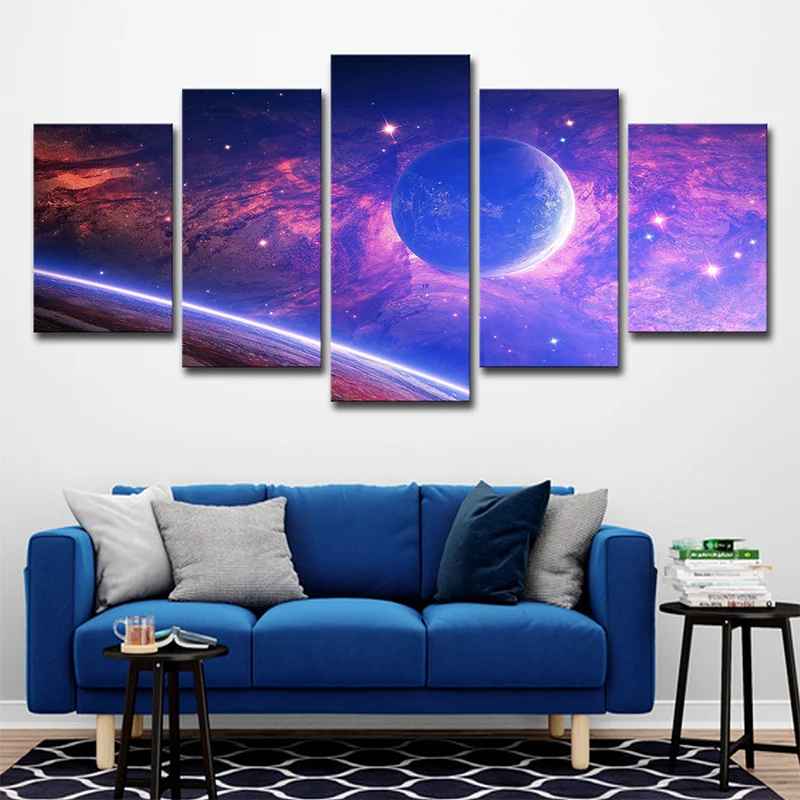 Toile murale de science-fiction avec planètes violettes pour intérieur de maison Clearhalo
