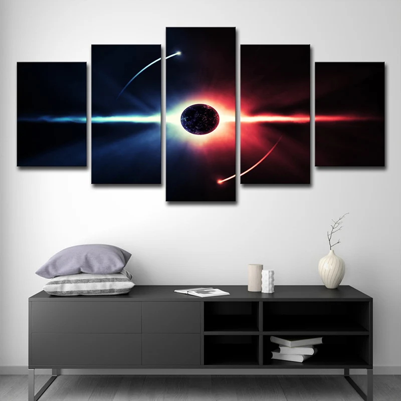 Toile noire de science-fiction, impression numérique, décoration murale Cosmos Eclipse pour intérieur de maison Clearhalo