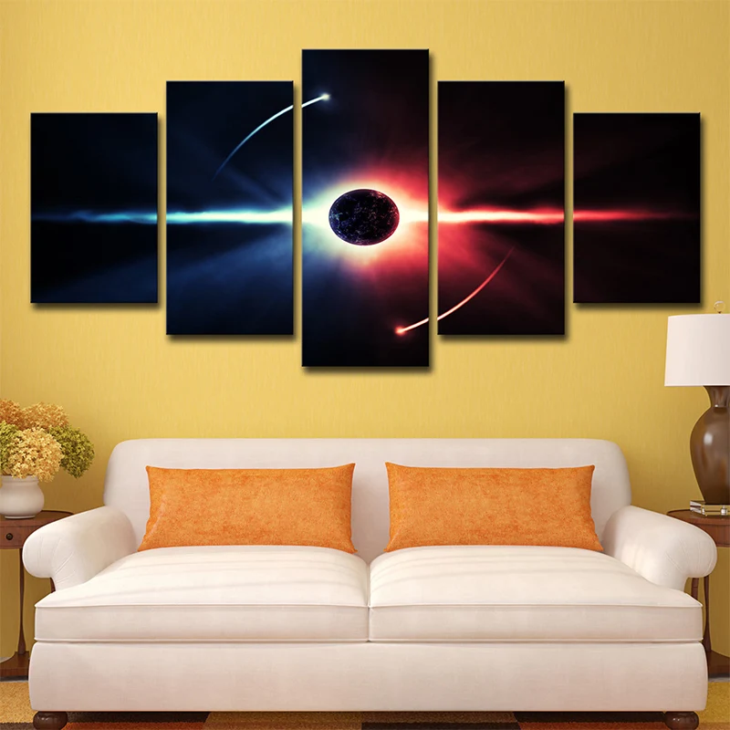 Toile noire de science-fiction, impression numérique, décoration murale Cosmos Eclipse pour intérieur de maison Clearhalo