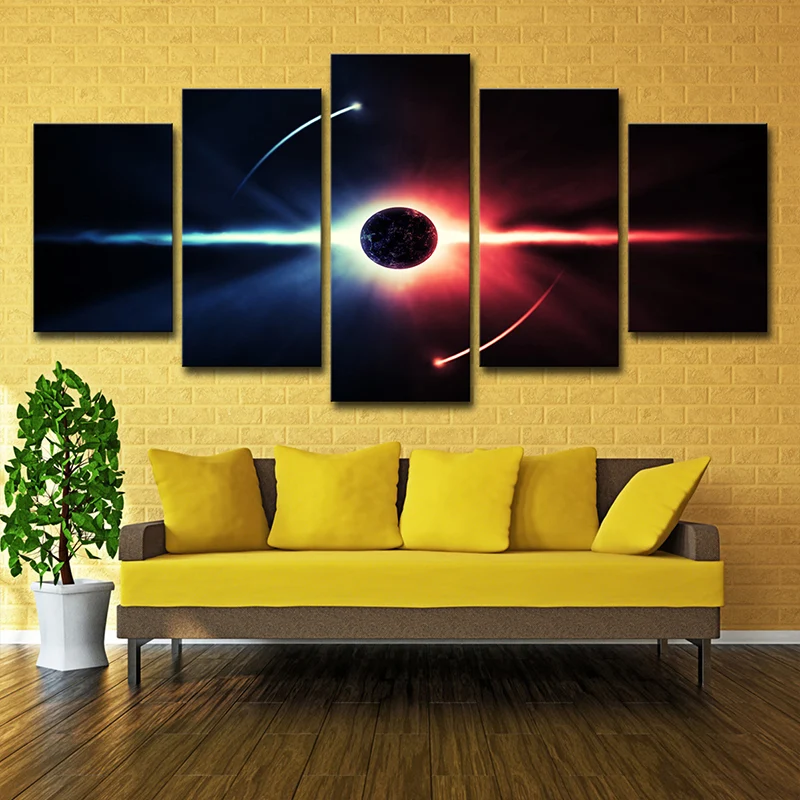 Toile noire de science-fiction, impression numérique, décoration murale Cosmos Eclipse pour intérieur de maison Clearhalo