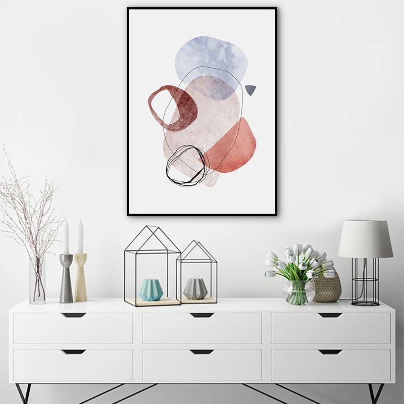 Toile de pavés nordiques, décoration murale intérieure de maison d'art en rose et bleu, texturée Clearhalo
