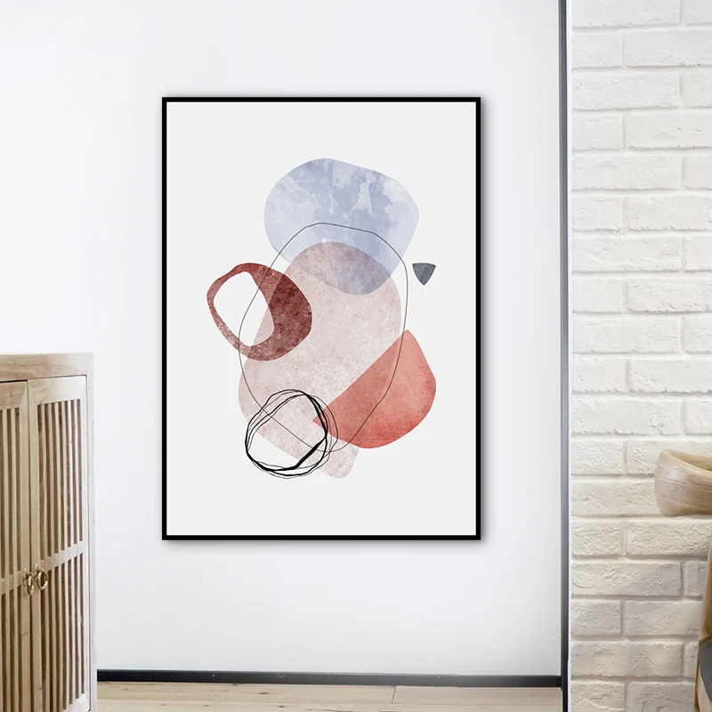 Toile de pavés nordiques, décoration murale intérieure de maison d'art en rose et bleu, texturée Clearhalo