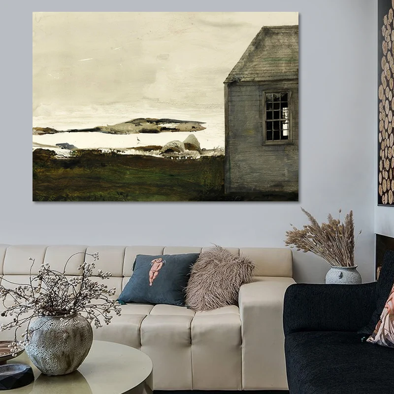 Toile de peinture de paysage de ferme, décor artistique mural noir texturé pour salle familiale Clearhalo