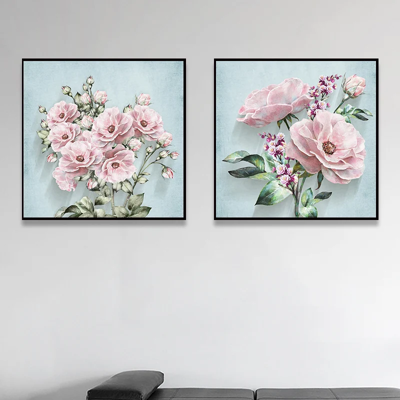 Toile de salle à manger moderniste texturée d’art de fleur de couleur douce, tailles multiples Clearhalo