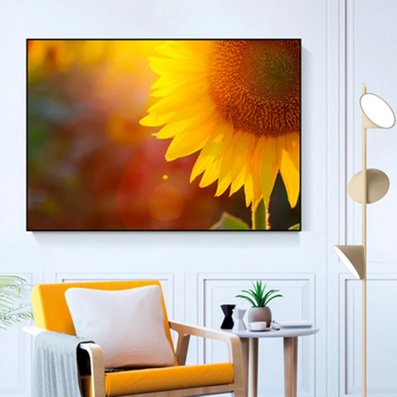 Toile de tournesol texturée, décoration murale moderniste pour chambre de fille, plusieurs tailles Clearhalo
