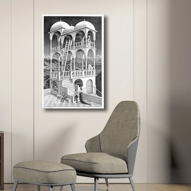 Tour de guet au crayon à effet 3D, impression d'art sur toile grise, décoration murale texturée Clearhalo