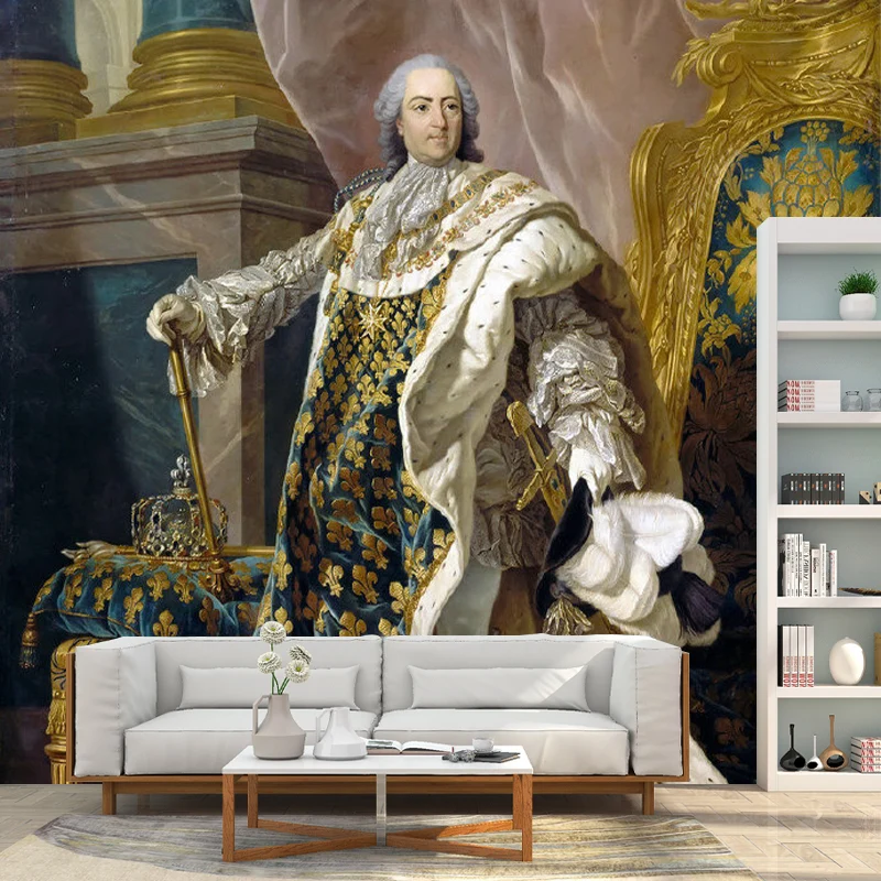 Très grande illustration murale King pour le salon en jaune et blanc, réalisée sur mesure Clearhalo