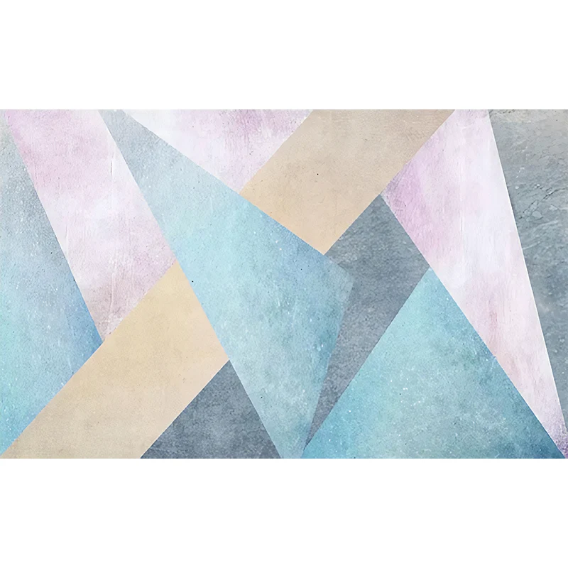 Très grande illustration murale moderne pour mur d'accent avec des géométries de couleurs pastel Clearhalo