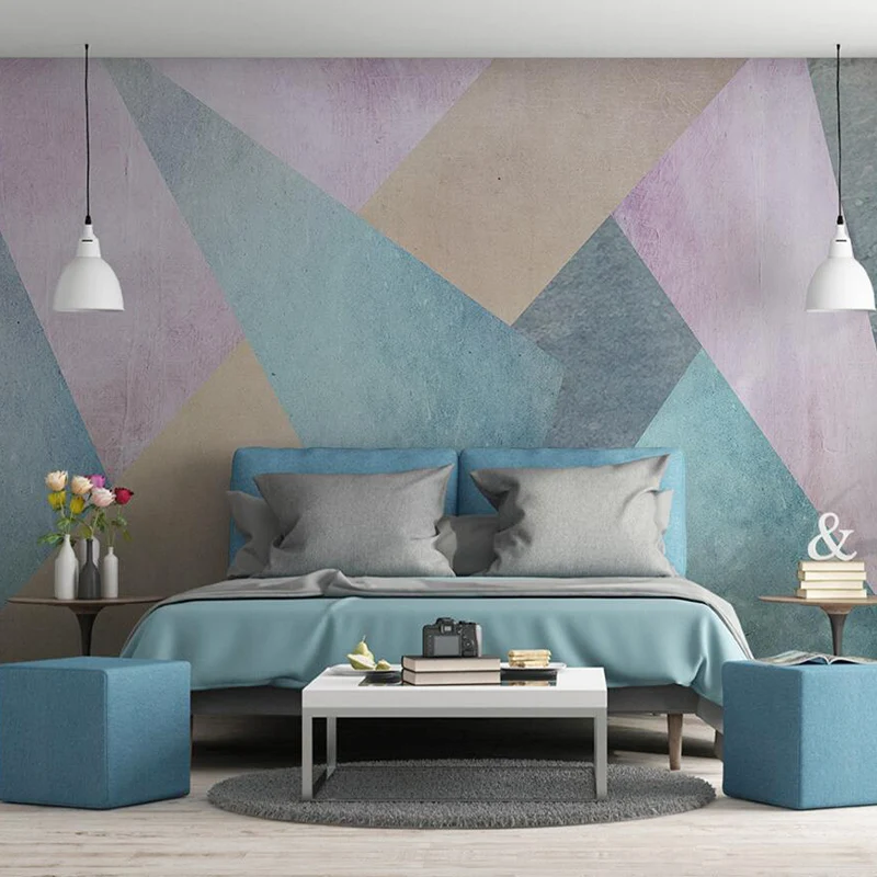 Très grande illustration murale moderne pour mur d'accent avec des géométries de couleurs pastel Clearhalo