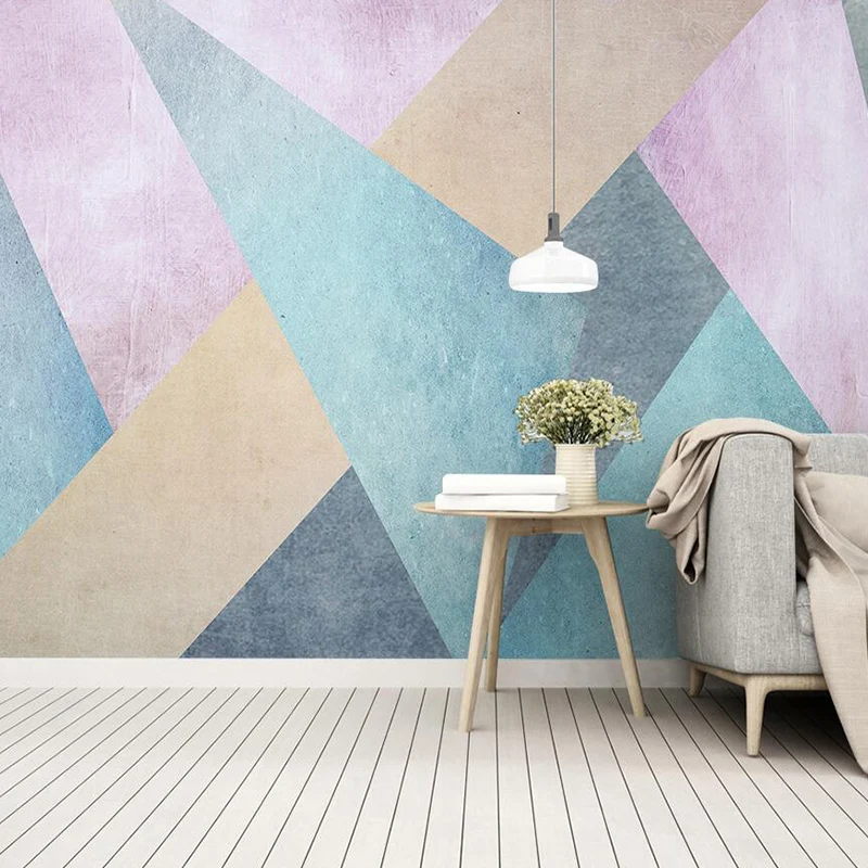 Très grande illustration murale moderne pour mur d'accent avec des géométries de couleurs pastel Clearhalo