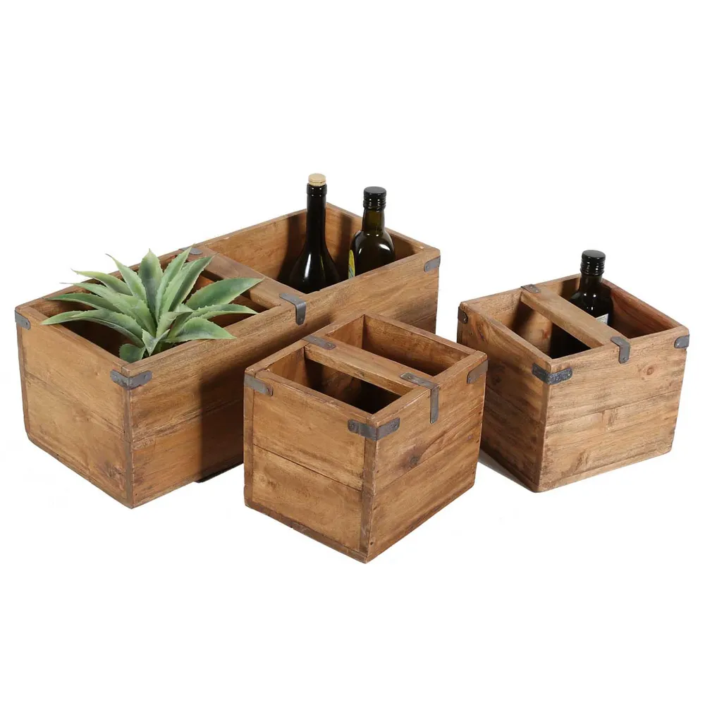 Coffret en bois de teck Enzo, lot de 3