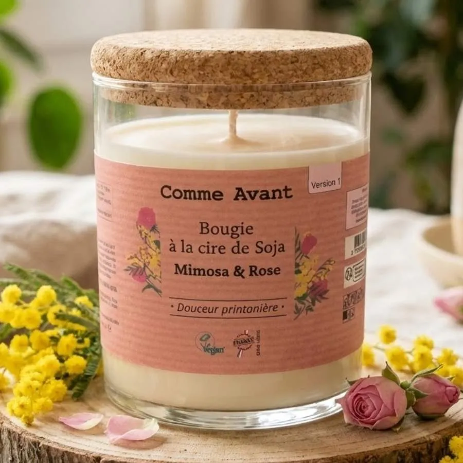 Bougie à la cire de soja - Mimosa & Rose - 190 g - Comme Avant