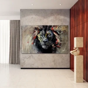 Majesté de la savane / le lion , estampe moderne par l’artiste confetti , abstrait, rouge Moderne Confetti Artiste Peintre