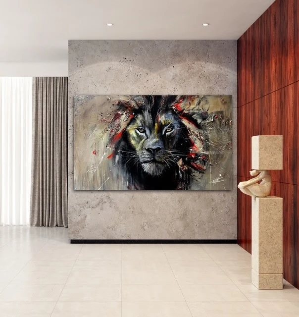 Majesté de la savane / le lion , estampe moderne par l’artiste confetti , abstrait, rouge Moderne Confetti Artiste Peintre