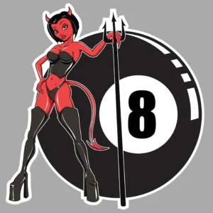 STICKER PINUP DIABLESSE BOULE 8 HUIT - BB121 Couleur Course