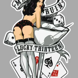 STICKER PINUP LADY LUCK 13 - LA183 Couleur Course