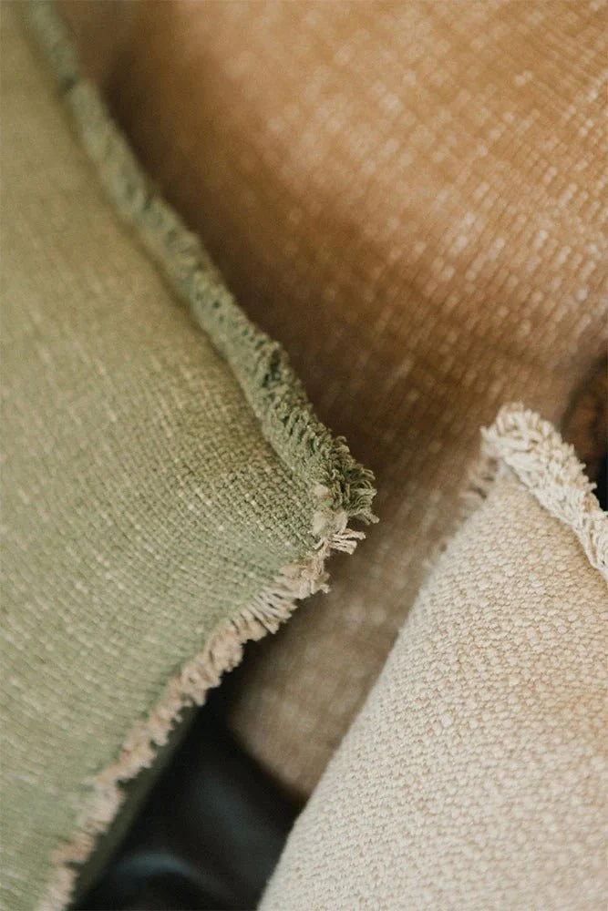 Coussin Carré Tissé Main Kaki
