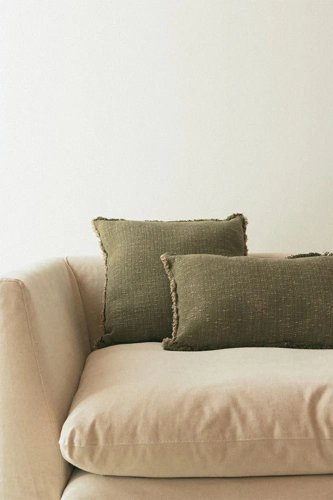 Coussin Carré Tissé Main Kaki