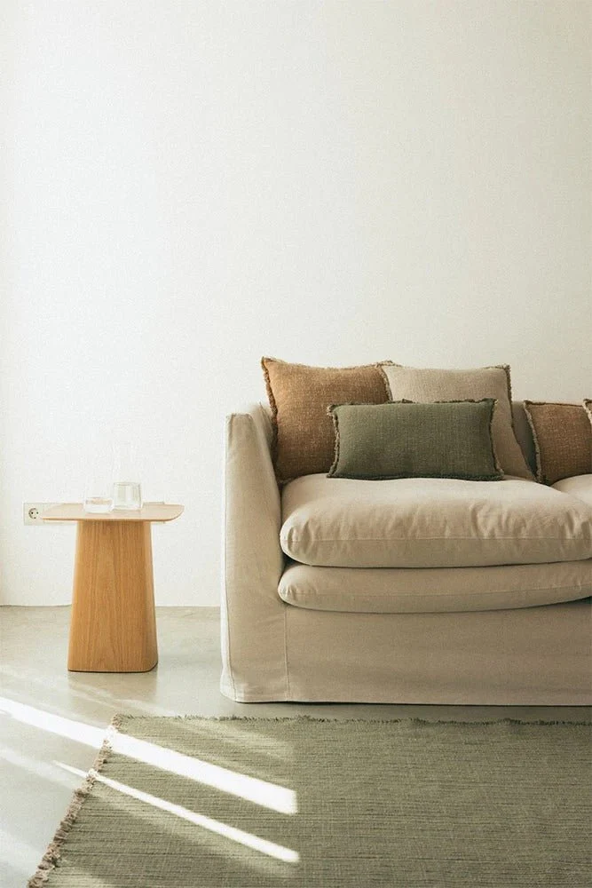 Coussin Carré Tissé Main Kaki