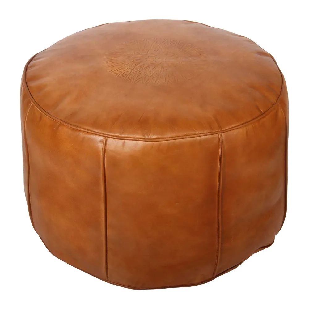 Coussin d'assise marocain en cuir Asli Orange