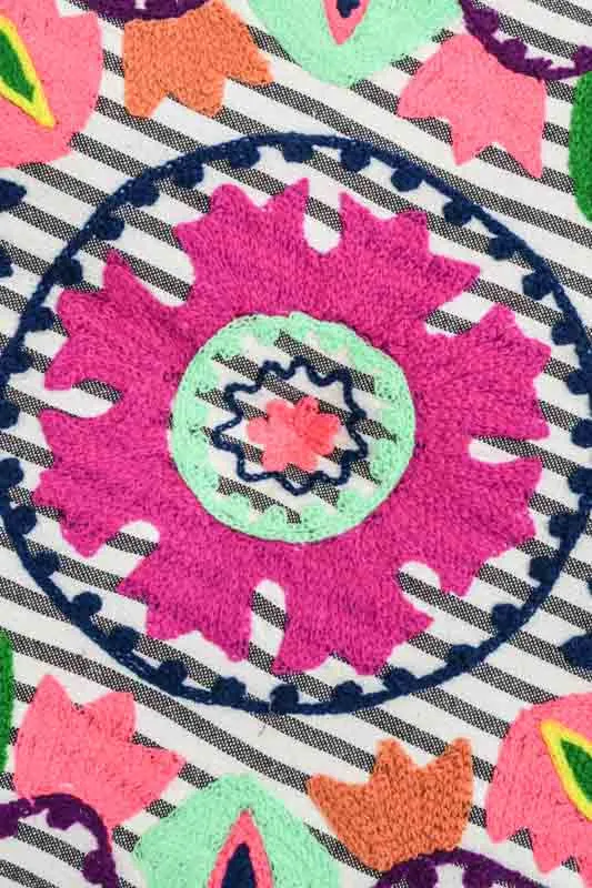 Coussin d'assise rond Gaddi brodé bleu/blanc/multicolore 40 cm