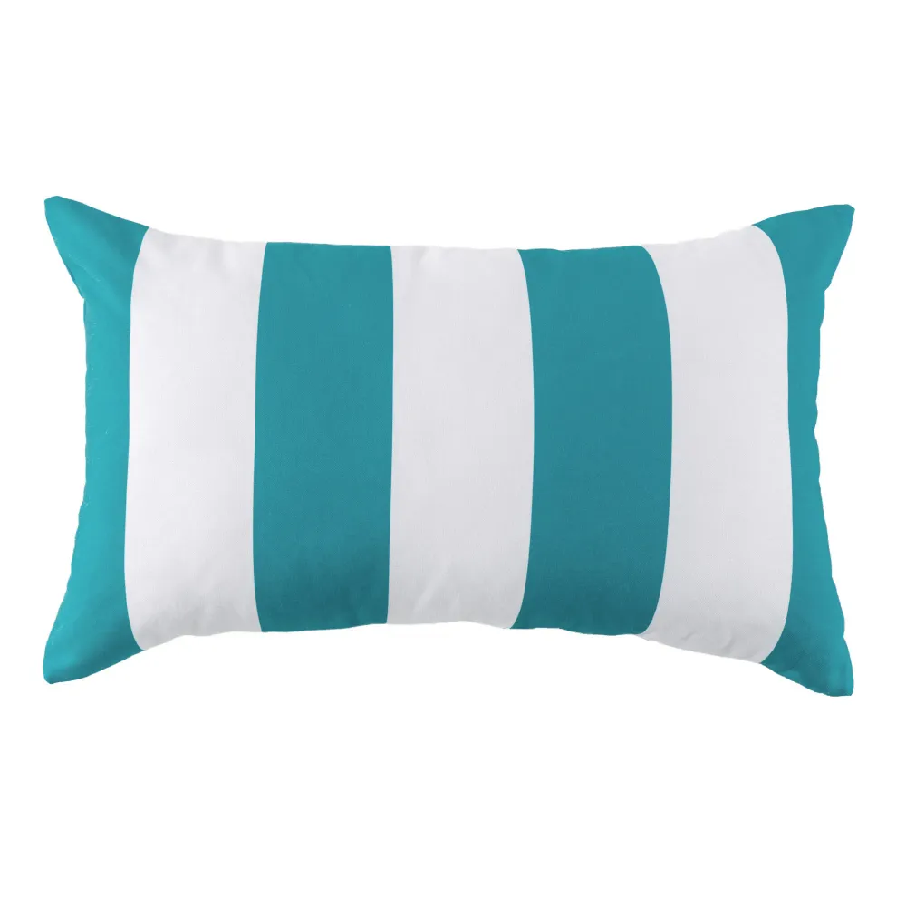 Coussin 12 x 20 po - Intérieur/extérieur - Rayures - Aqua