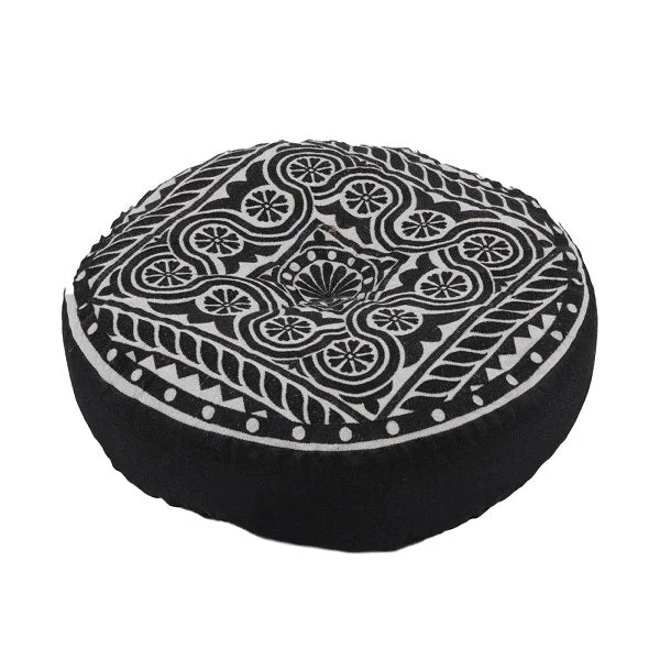 Coussin de méditation rond 40 cm Bangalore noir et beige
