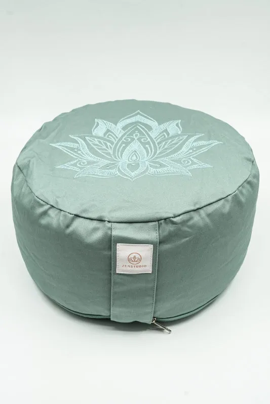 Coussin de méditation rond fleur de lotus sauge 30x30x15cm
