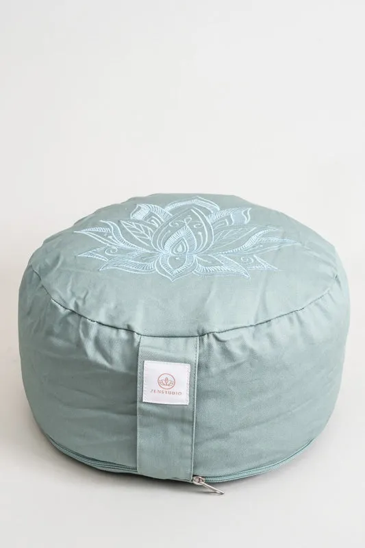 Coussin de méditation rond fleur de lotus sauge 30x30x15cm