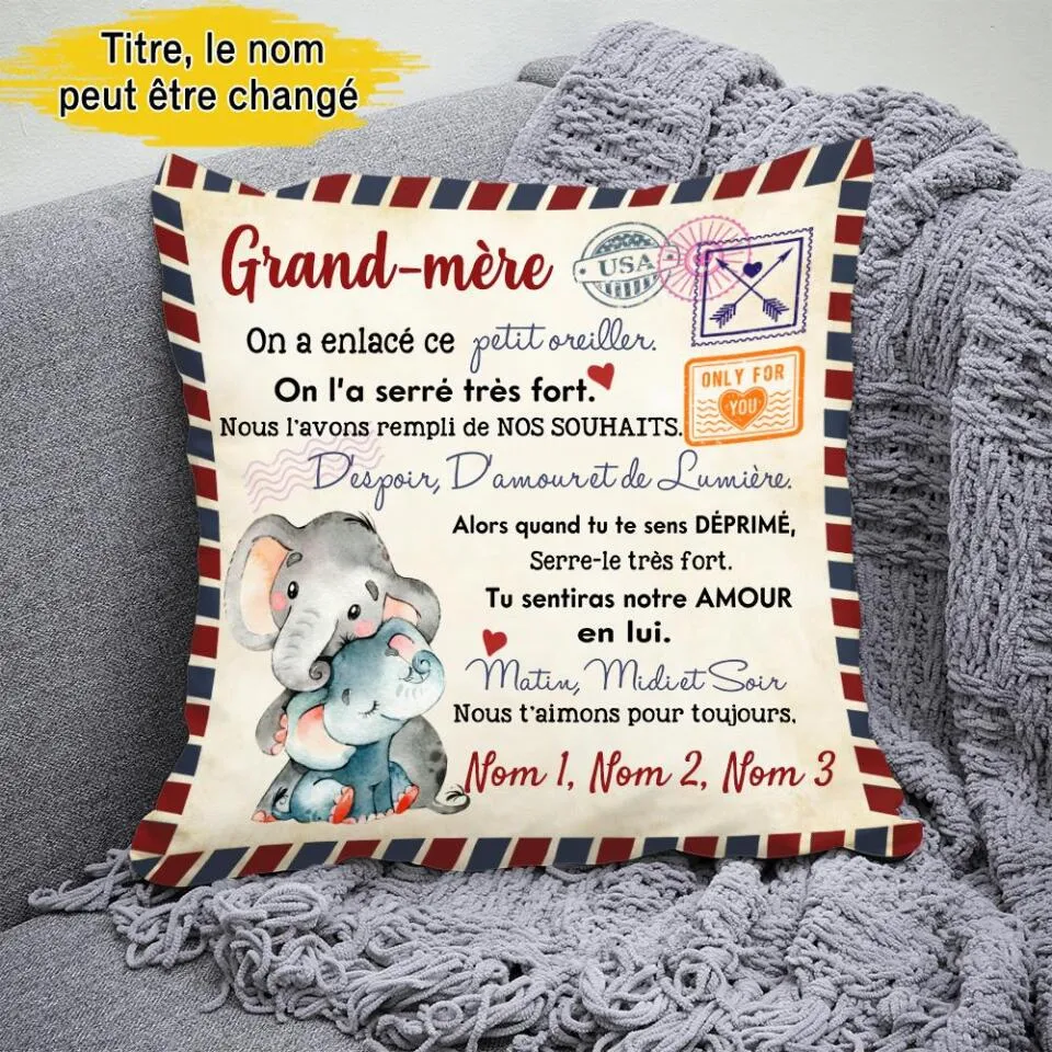 Coussin personnalisé pour Maman, Oreiller pour Grand-mère Grandma, Nous t'aimons pour toujours, Maman éléphant