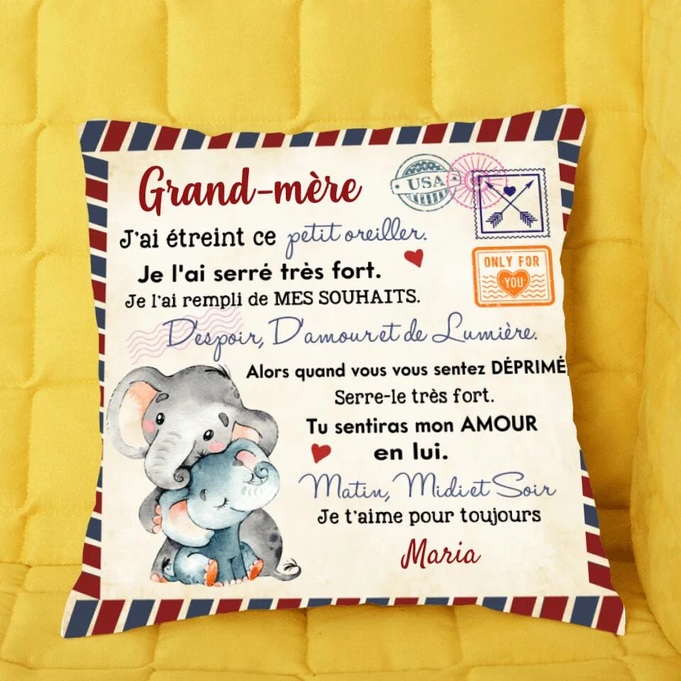 Coussin personnalisé pour Maman, Oreiller pour Grand-mère Grandma, Nous t'aimons pour toujours, Maman éléphant