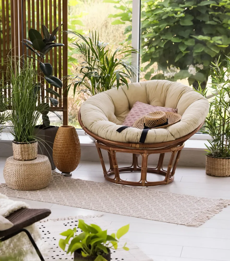 Coussin rond pour fauteuil Papasan, matelassé