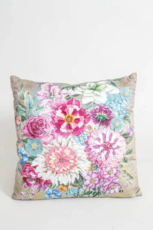 Coussin en velours à motif floral brodé, 45 x 45 cm