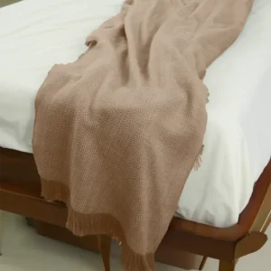 Couverture de jet d’alpaga Zig Zag | Beige avec Franges