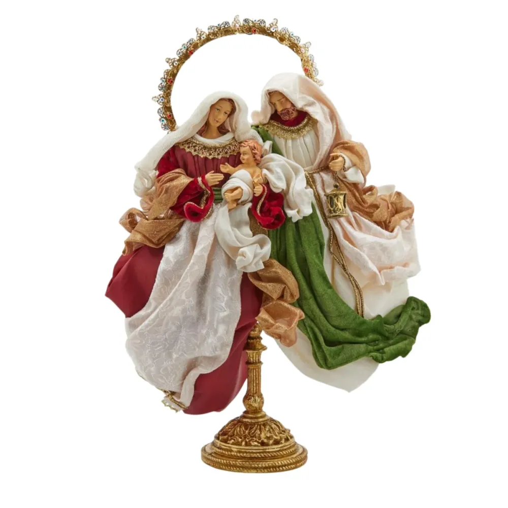 Crèche "Roi" avec support doré, trois personnages, rouge et vert, h 53 cm
