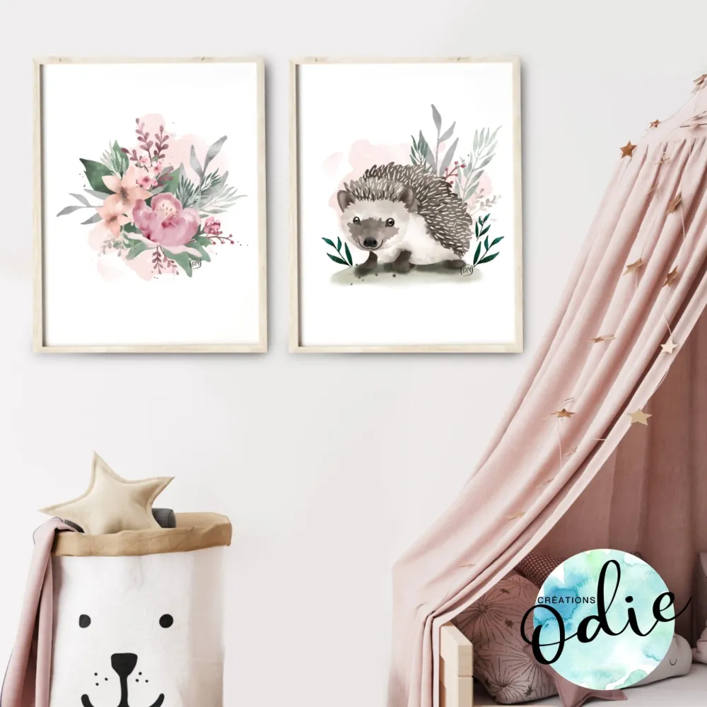 Affiches chambre enfant - Mignon hérisson Créations Odie