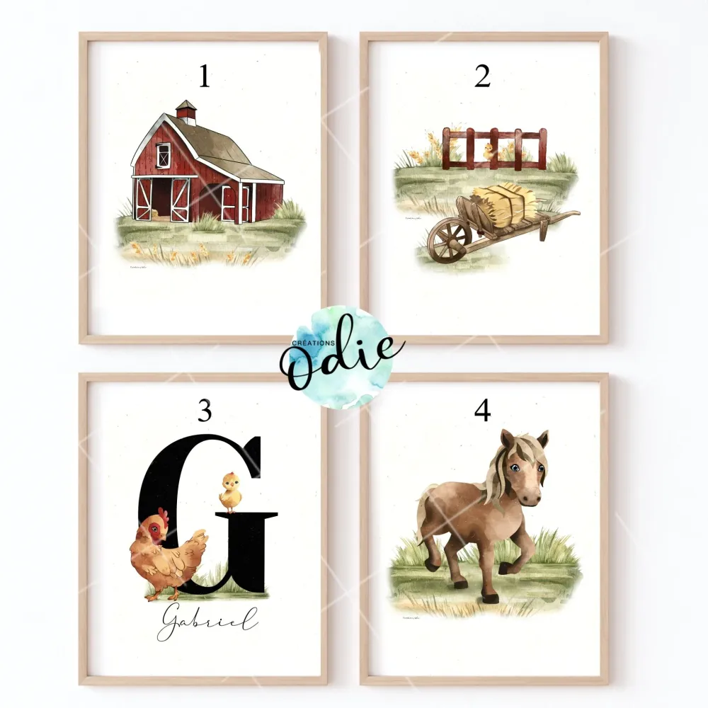 Affiches chambre enfant - Une ferme à la campagne Créations Odie