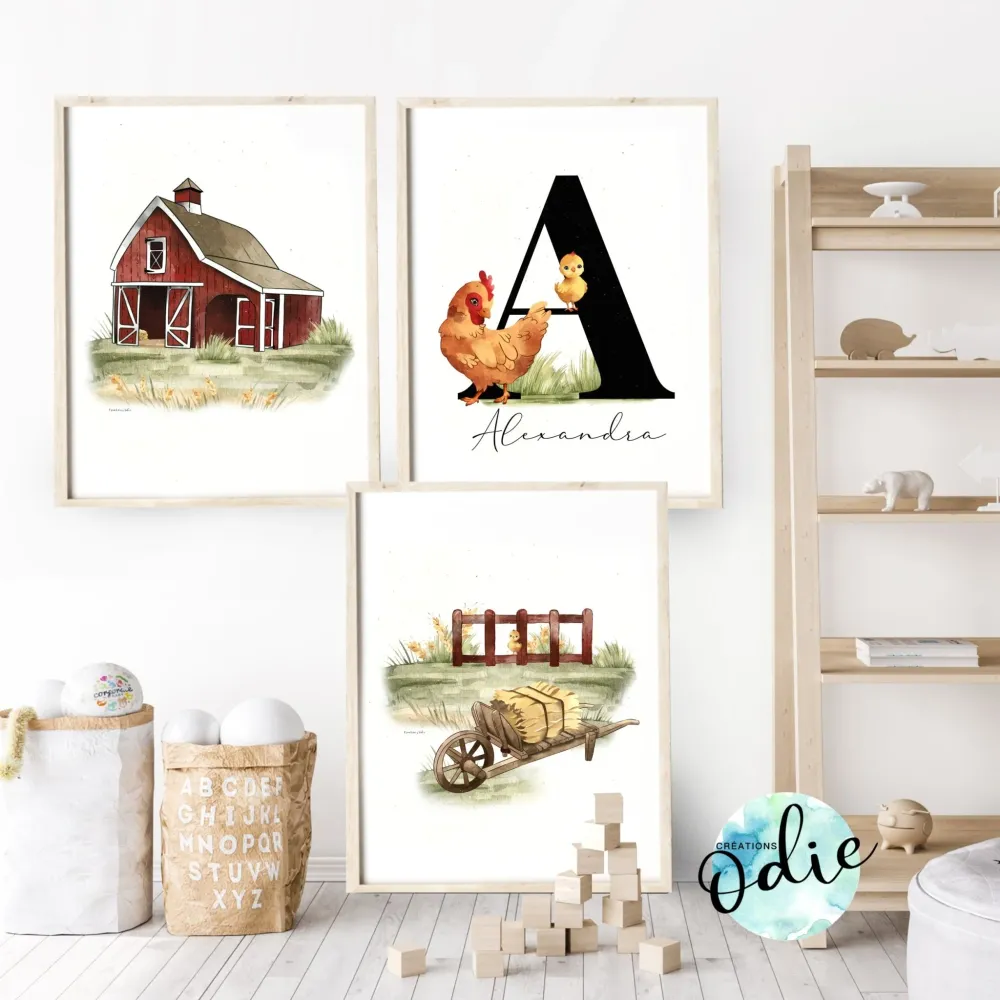 Affiches chambre enfant - Une ferme à la campagne Créations Odie