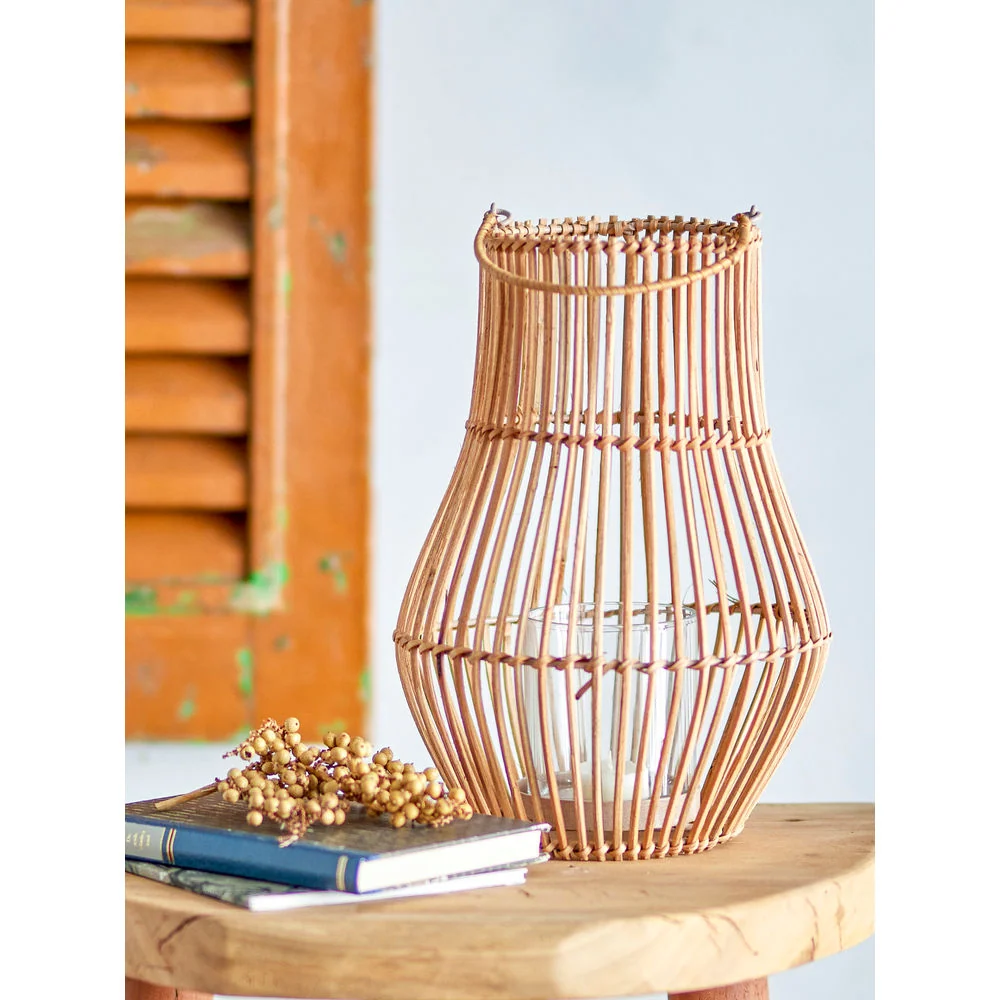 Creative Collection Rae Lanterne avec/Verre, Naturel, Rotin