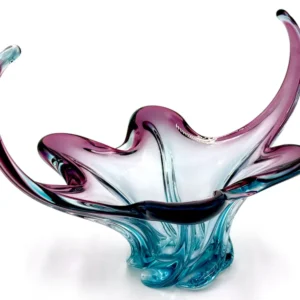 Centre de table en verre d'art Cristallo Venezia CCC (Murano, Italie), 34,3 cm (13,5 pouces), aubergine/bleu.