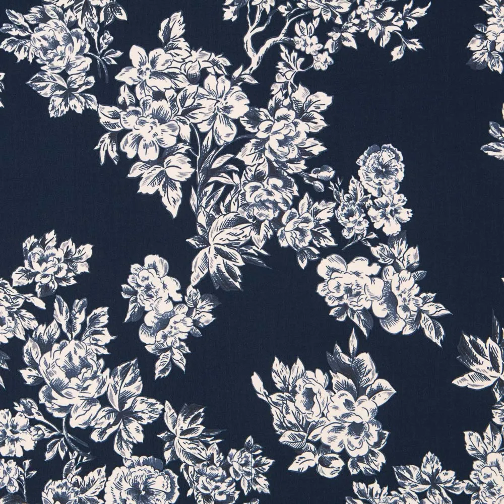 Crêpe Fleurs Bleu Nuit