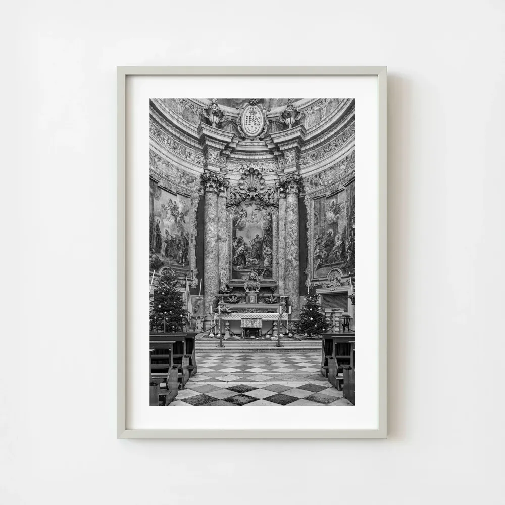Croatie Dubrovnik Église Saint Ignace Intérieur baroque Photographie d'art mural noir et blanc de jour | Édition limitée à...