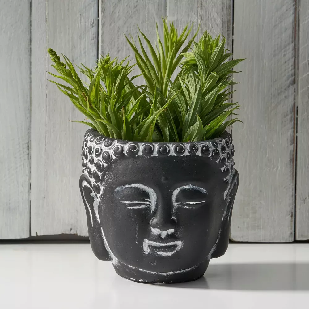 Décoration et ameublement Pot de fleurs, tête de Bouddha noir, 1 pièce