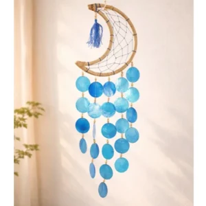 Décoration coquillage suspendue demi-lune bleu foncé 22 cm