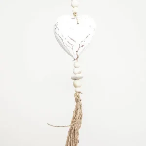 Décoration suspendue en forme de cœur, blanchie à la chaux, courte avec pompon, 50 cm