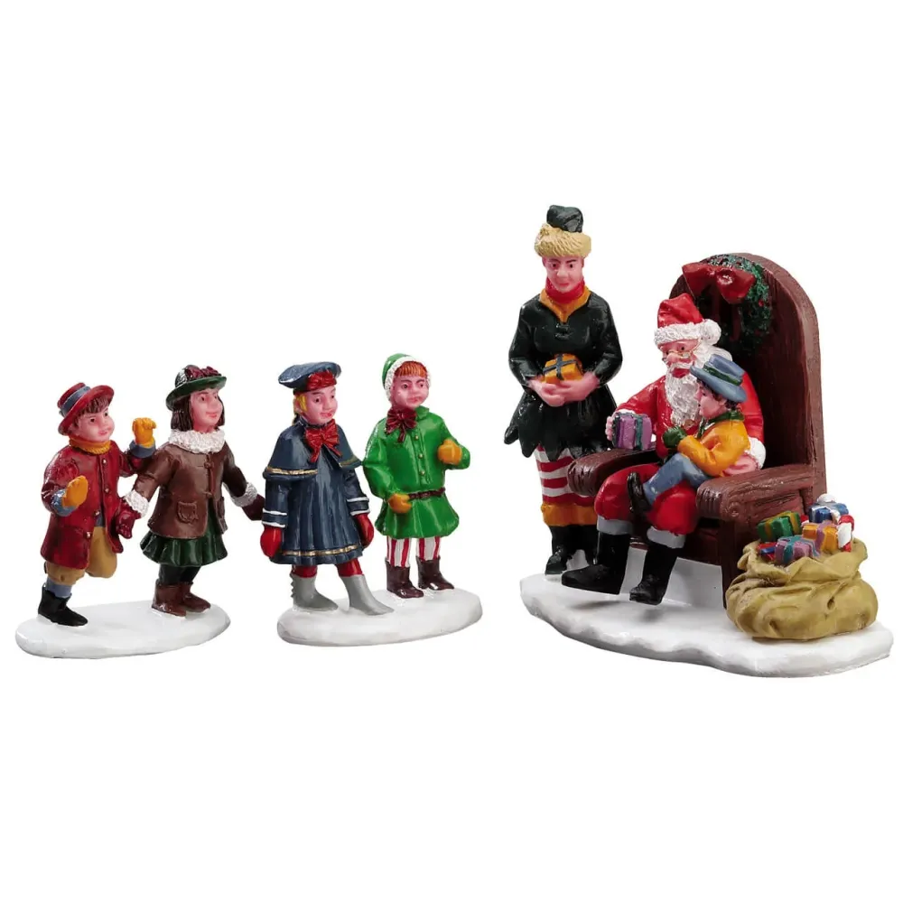 Décoration "La visite du Père Noël lot de 3" pour village de Noël et crèche, en résine h 4,5 cm