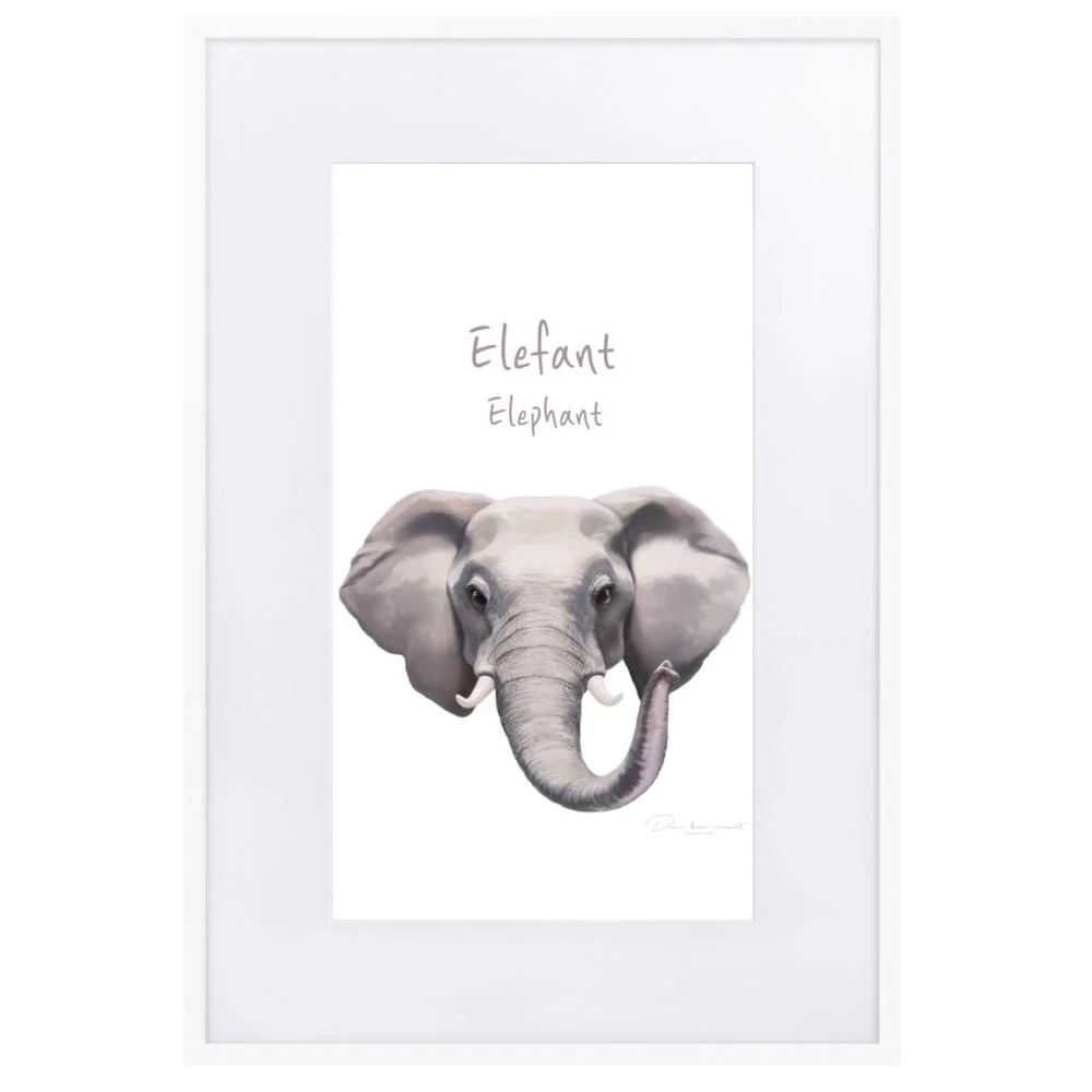 Éléphant - affiche dans un cadre avec passe-partout dear.bon.vivant